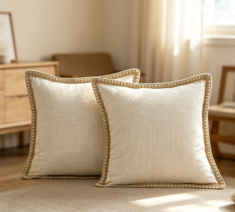 Solid-color cotton-linen throw pillow (neutral tones) – Minimalist farmhouse style - Image 2